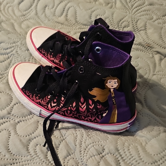 Converse All-Stars- Frozen Kids High-Top Sneakers - Black and Purple - Picture 1 of 8